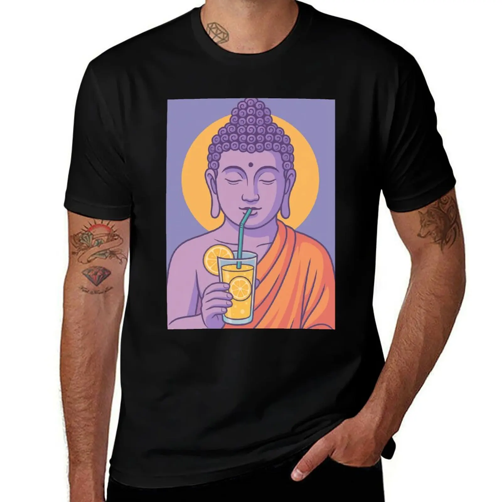 Camiseta de Buda con limonada, ropa de calle, camisetas gráficas para niños, estampado animal, cerradura azul, camisetas gráficas para hombres grandes y altos