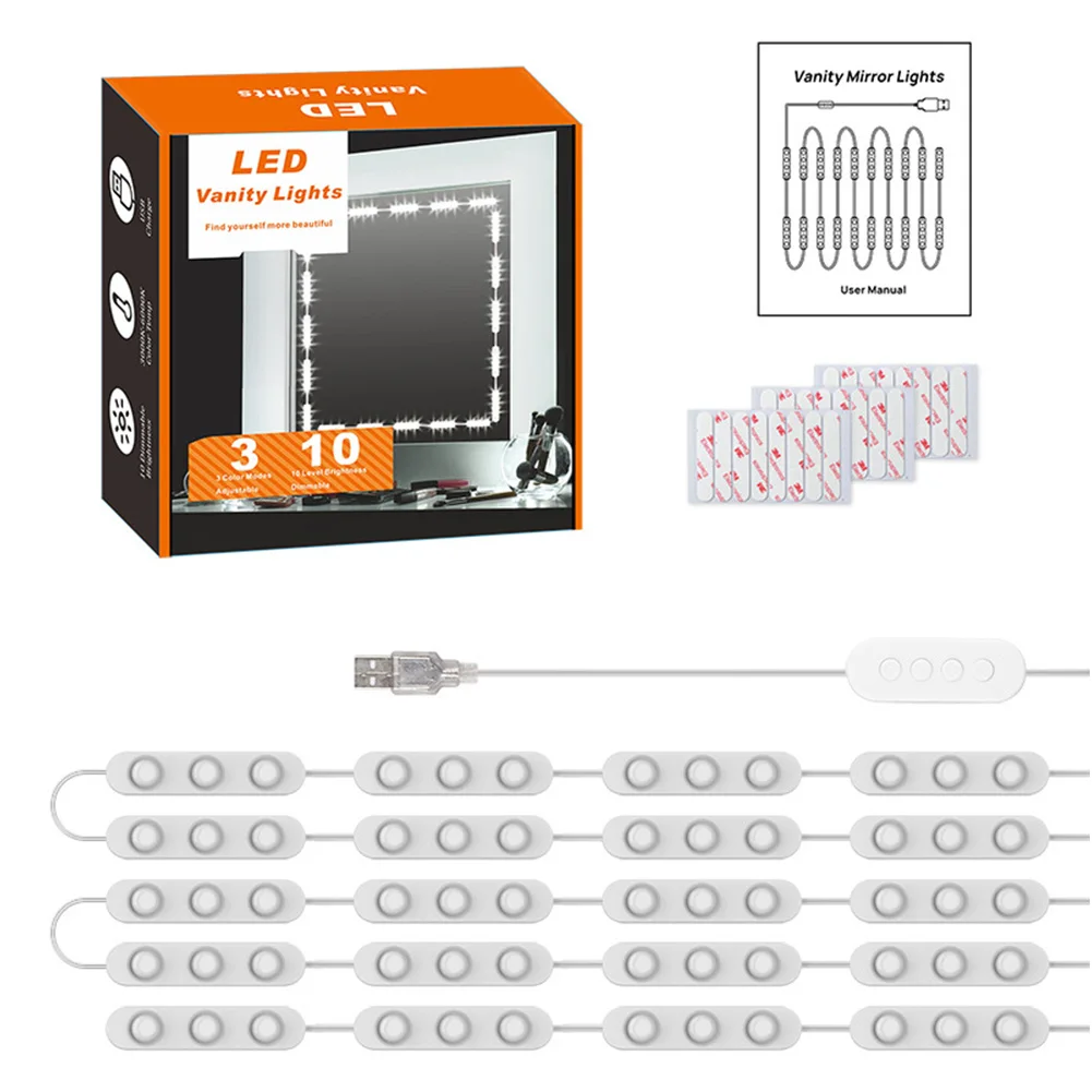 Striscia luminosa per trucco a LED da 10FT Striscia LED flessibile USB a 3 temperature di colore dimmerabile per tavolo da trucco e specchio da bagno