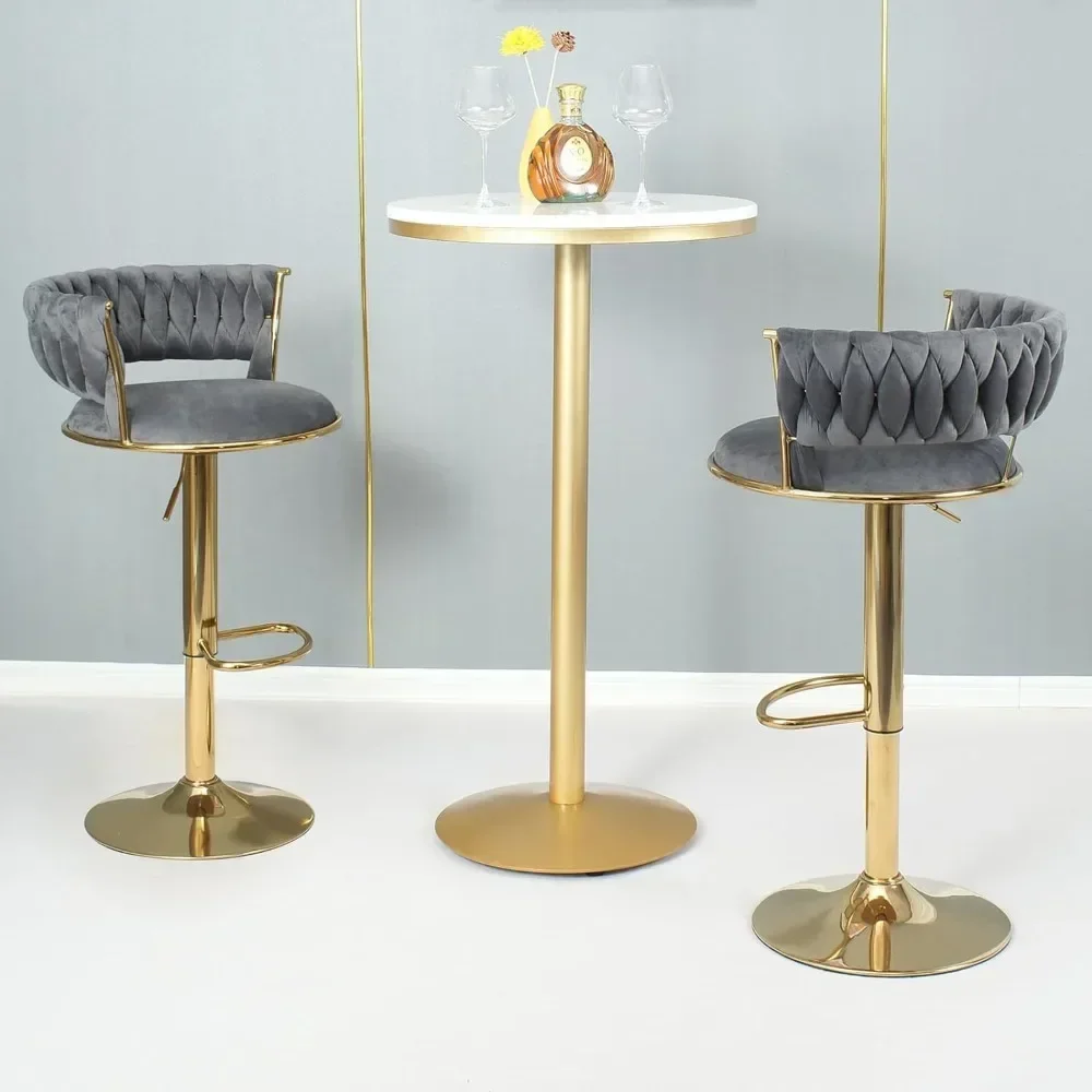 Bar Stools Set of 2, Modern Gold Velvet Barstool with Backs, Adjustable Height Kitchen Bars Chairs, Bar Chair