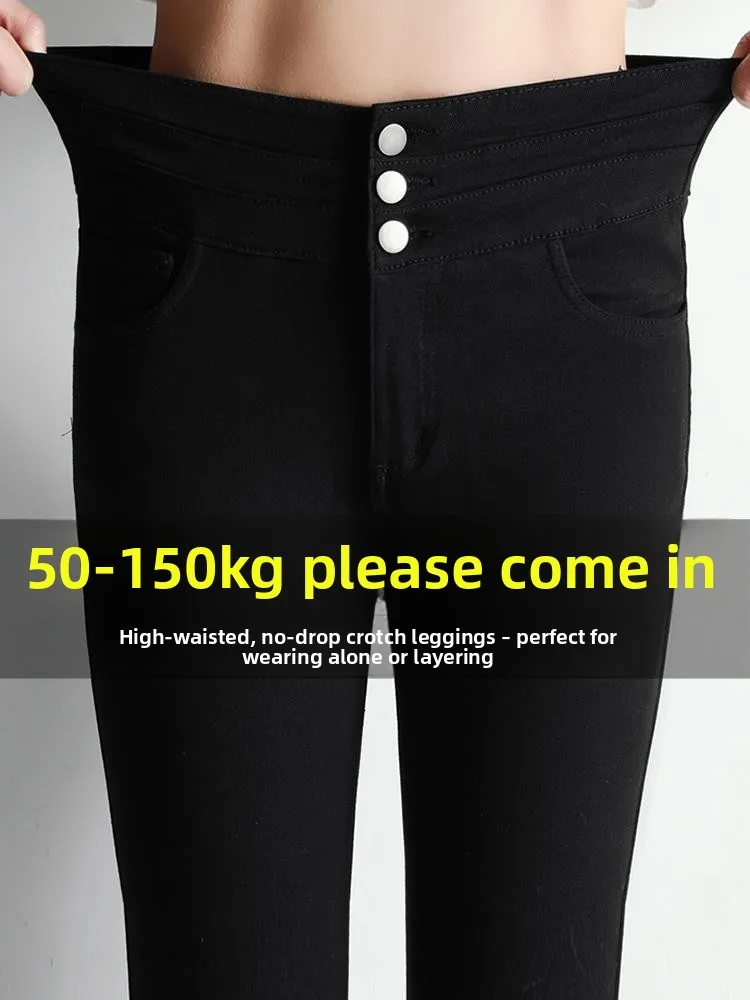 plus Size Fce Lined High Waist Bot Pants for plus Size Women Comfortable Casual Long Trousers Autumn Winter Bla Slim...