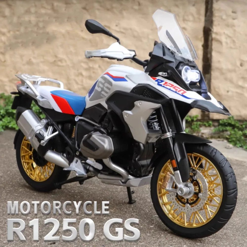 

1:9 BMW R1250 GS Мотоцикл Литой под давлением сплав Модели автомобилей Игрушечные резиновые шины Подвеска заднего колеса Коллекция транспортных средств Детские подарки