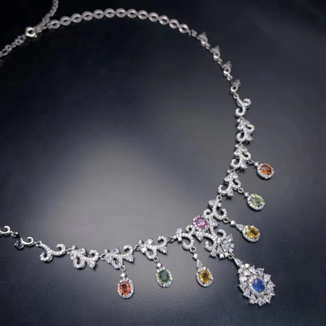 

KJJEAXCMY High purity Natural Colored Sapphire S925 silver exquisitely Necklace Full of luster Simple,Design High-End Gift