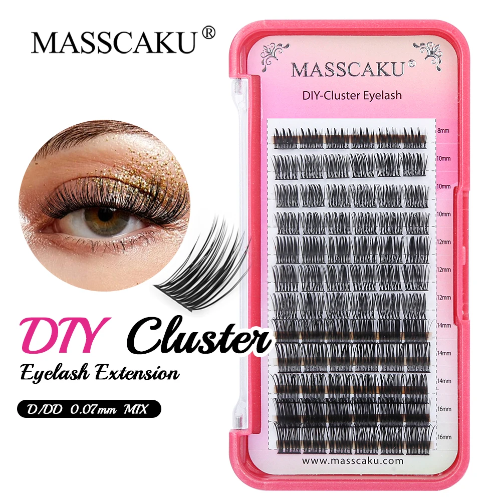 

MASSCAKU 12 Rows D DD Curl 8-16mm Mixed Length DIY Cluster Eyelashes Extension 0.07mm Handmade Premium Faux Mink Individual Lash