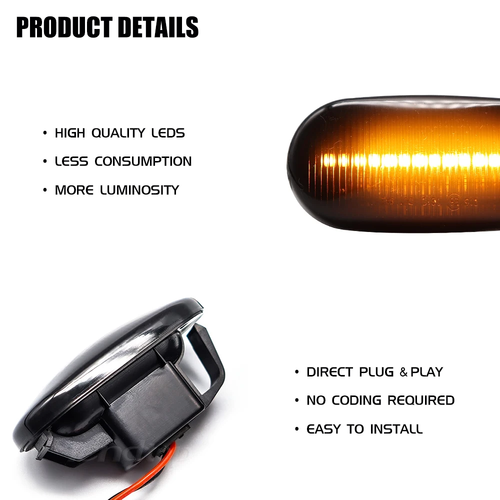 2PCS Dynamic Turn Signal Lights For HONDA Prelude CRX S2000 Integra Fit Del Sol Acura Civic Car Side Marker Blinker Amber