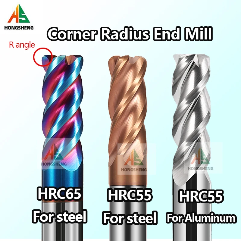 

4 зуба 4-флейтовая концевая фреза с угловым радиусом, фреза с ЧПУ R, фреза из карбида вольфрама, сталь, металл, фрезерный станок R0.5, обработка поверхности R1 R2 R0.2 4 флейты