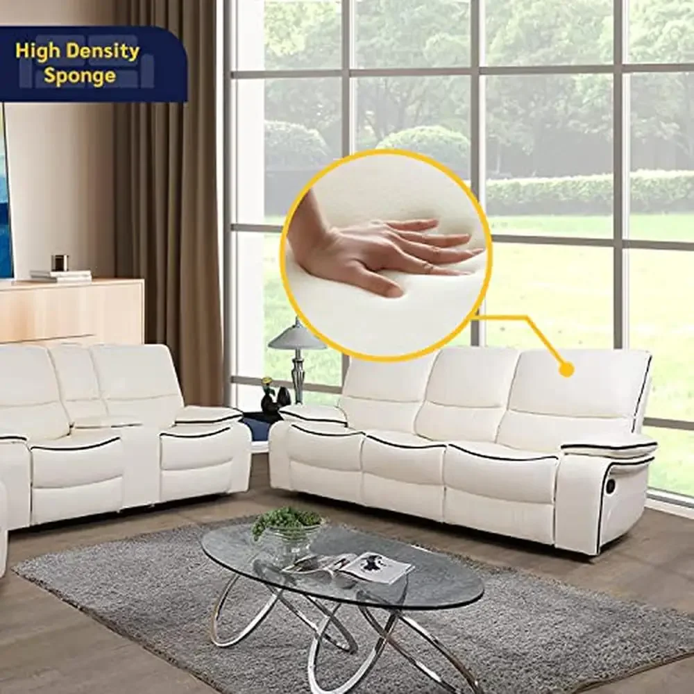 White Faux Leather Loveseat Sofa Set Arm Rest Cushion Wood Frame Easy Clean