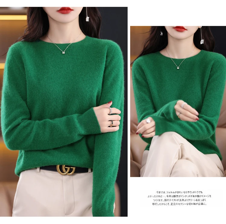 2026 New Cashmere Basic Top Long Sleeve Women O-Neck Knitted Sweater 100% Pure Merino Wool Pullover Clothing Knitwear Traf