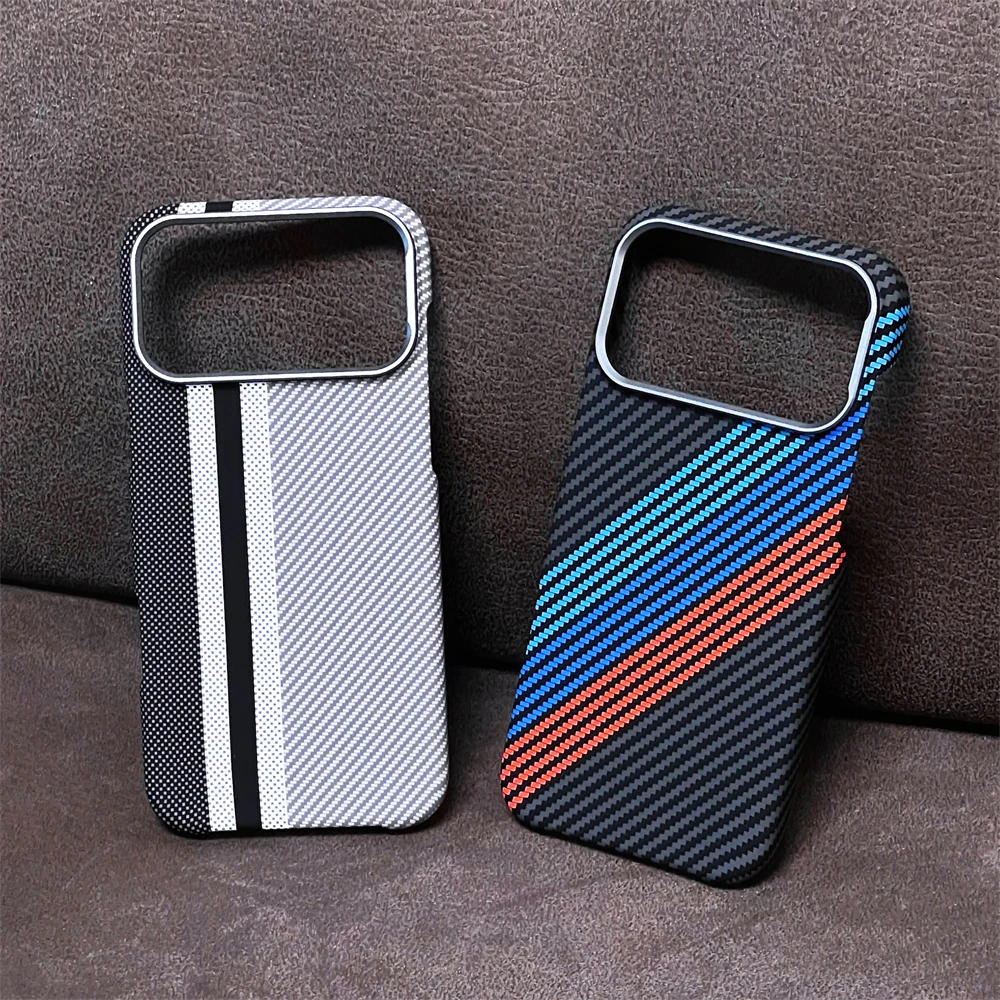 Slim Kelvar Carbon Fiber Ultra Thin Hard Case for iPhone 17 Pro Max 16 15 Magnetic for Magsafe Striped Pattern Colorful Cover