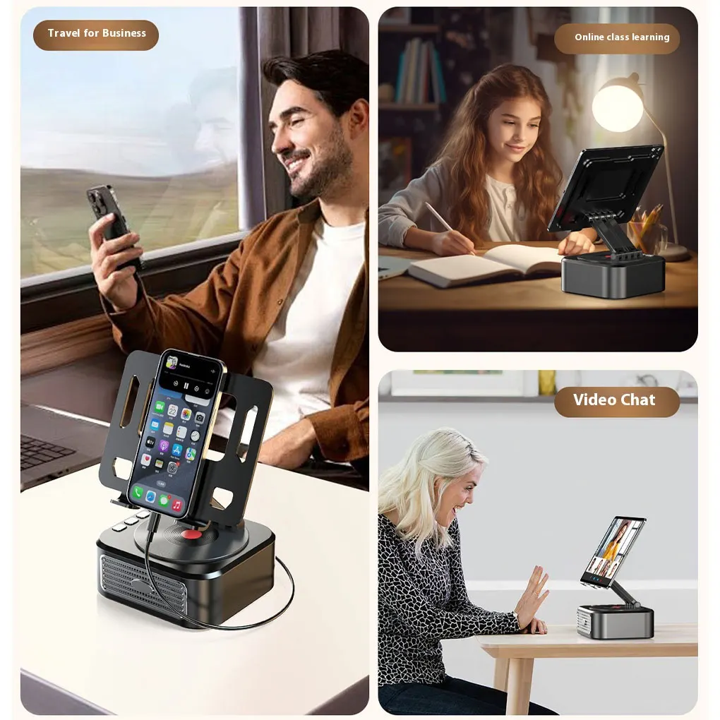 360 °   Support de tablette de bureau pliable rotatif, support de Table pour Smartphone avec haut-parleur Bluetooth sans fil, boîte de son stéréo USB