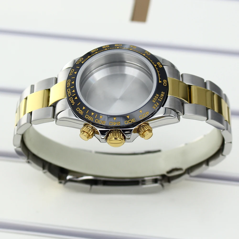 39mm Luxury Watch Case Bracelet With Sapphire Crystal For Seiko VK63A Movement VK63 Watch Accessory Repair Part Water Resistance