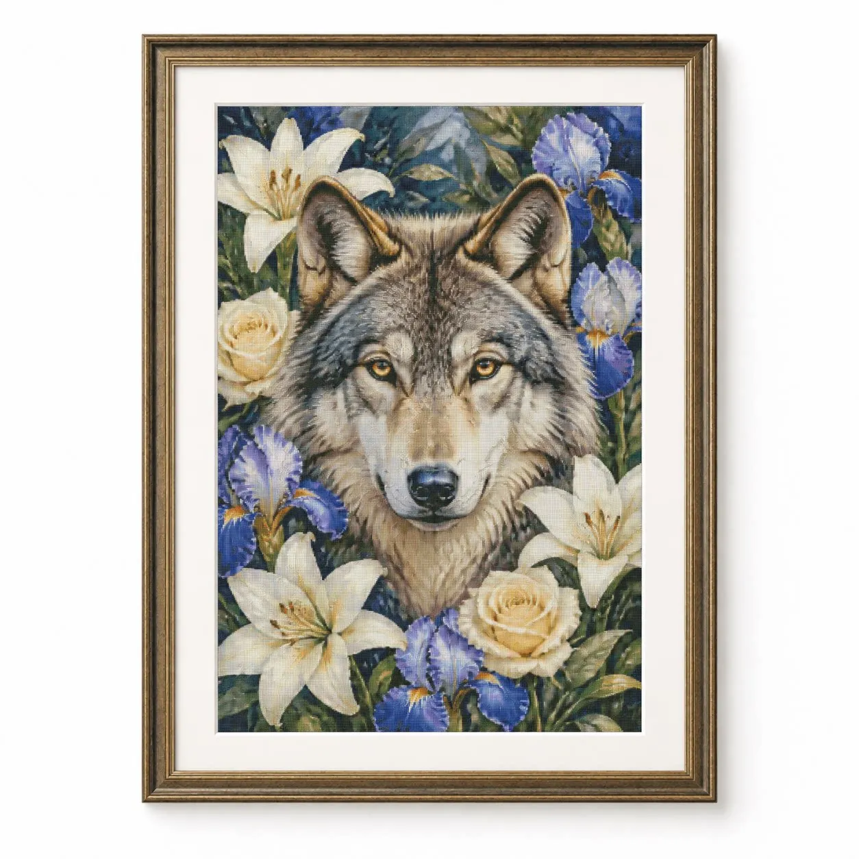 [ZZ9319-Wolf and Lily]Stamped Cross Stitch Kit 14CT 18CT 16CT DIY Printed Canvas Cotton Thread Embroidery Needlework