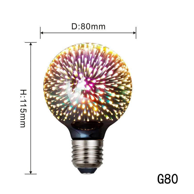 3D Colorful Decoration LED Bulb E27 Retro Lamp Vintage Edison LED Light Bulb ST64 A60 G80 G95 G125 Heart Christmas Night Light