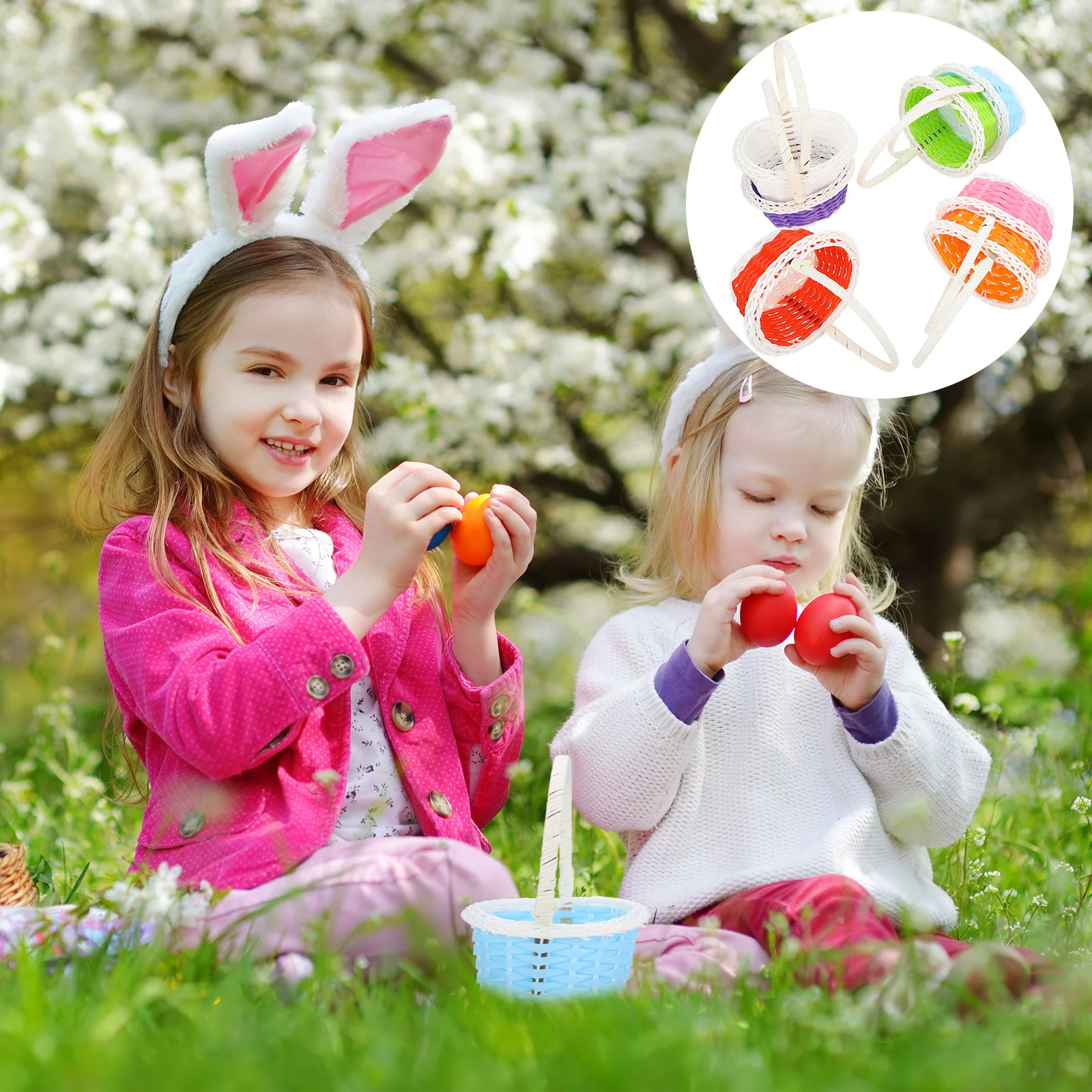 

7 Pcs Egg Basket Practical Storage Baskets Picnic Trinket Tray Fruit Flower Holders Woven Plastic Craft Container Easter Props