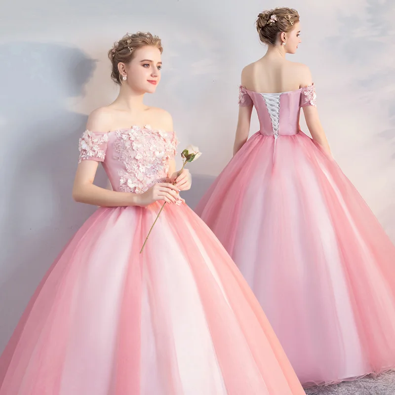 

Evening dress pink tutu skirt art exam host performance dress vocal singing solo dress female long photo studio color yarn