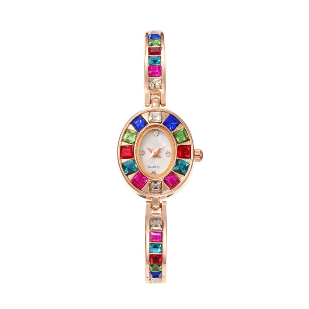 

Fashion With Watch Box Ladies Quartz Watch Colorful Diamonds Oval Dial Rhinestone Watche Elegant Watch Women Gift
