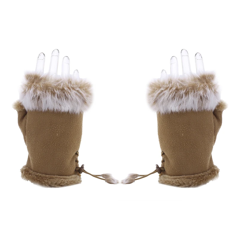 Artificial Rabbit Hair Wrist Gloves Fingerless Computer Mittens Winter Women Suede Cycling Outdoor Sports Warm Gloves image 6