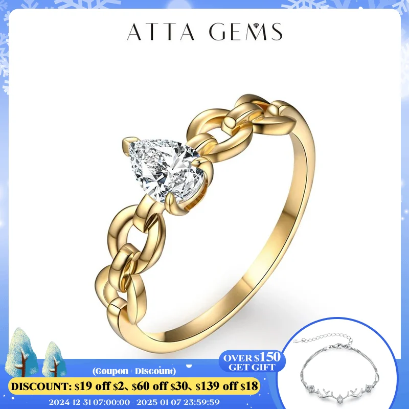 ATTAGEMS Pear Cut 4*6mm Solid 18K 14K 10K Yellow Gold  Moissanite Ring for Women Engegament Wedding Certificate Fine Jewelry New