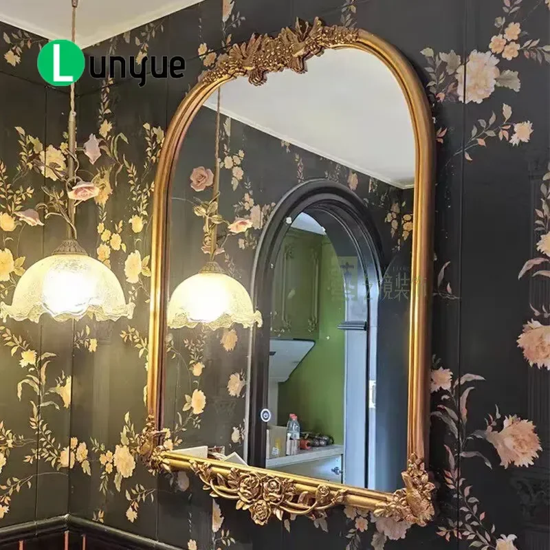 Retro Gold Arched Antique Mirror Metal Frame Traditional Wall Mirror for Living Room Home Decoration Store Decor