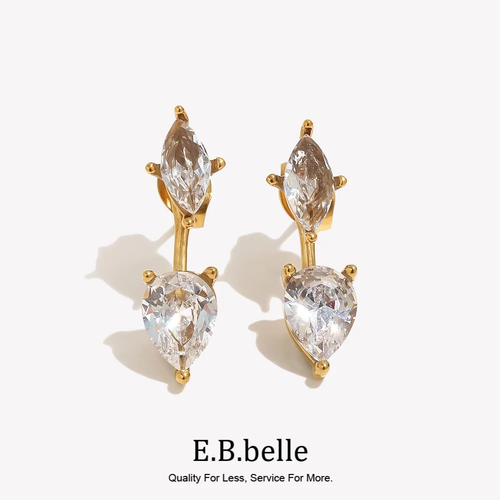 E.B.belle Wassertropfen Pferdeauge Zirkon-Ohrringe 316L Edelstahl 18K Vergoldet Baguette-Ohrringe Modischer Damenschmuck