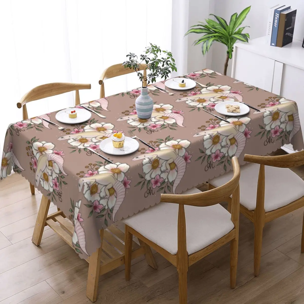 Leopard Gecko Murphy's With Florals Custom Rectangular Tablecloth Oilproof Table Cover for Festival Party Decoration Table Cloth