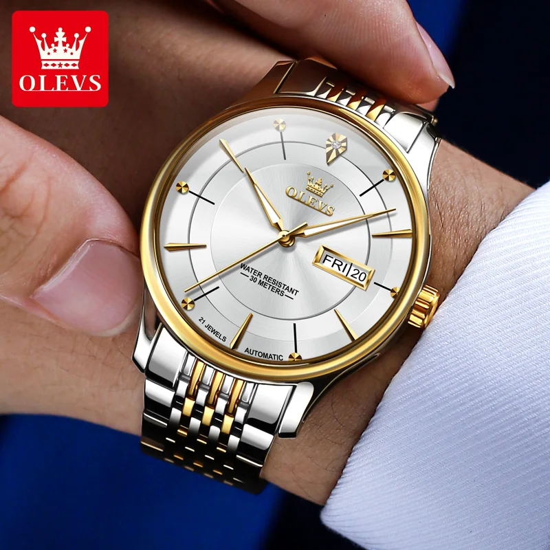 OLEVS 9927 Original Automatic Men\'s Watches Classics Calendar Stainless Steel Strap Waterproof Business Mechanical Watch for Men