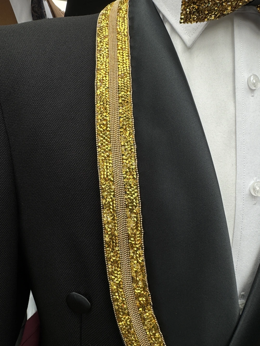 Celebrity Double Breasted Men's Suit, Golden Details Wedding Groom Wear, Jacket Pants 2-pieces Party Set For Man, Formal Banquet