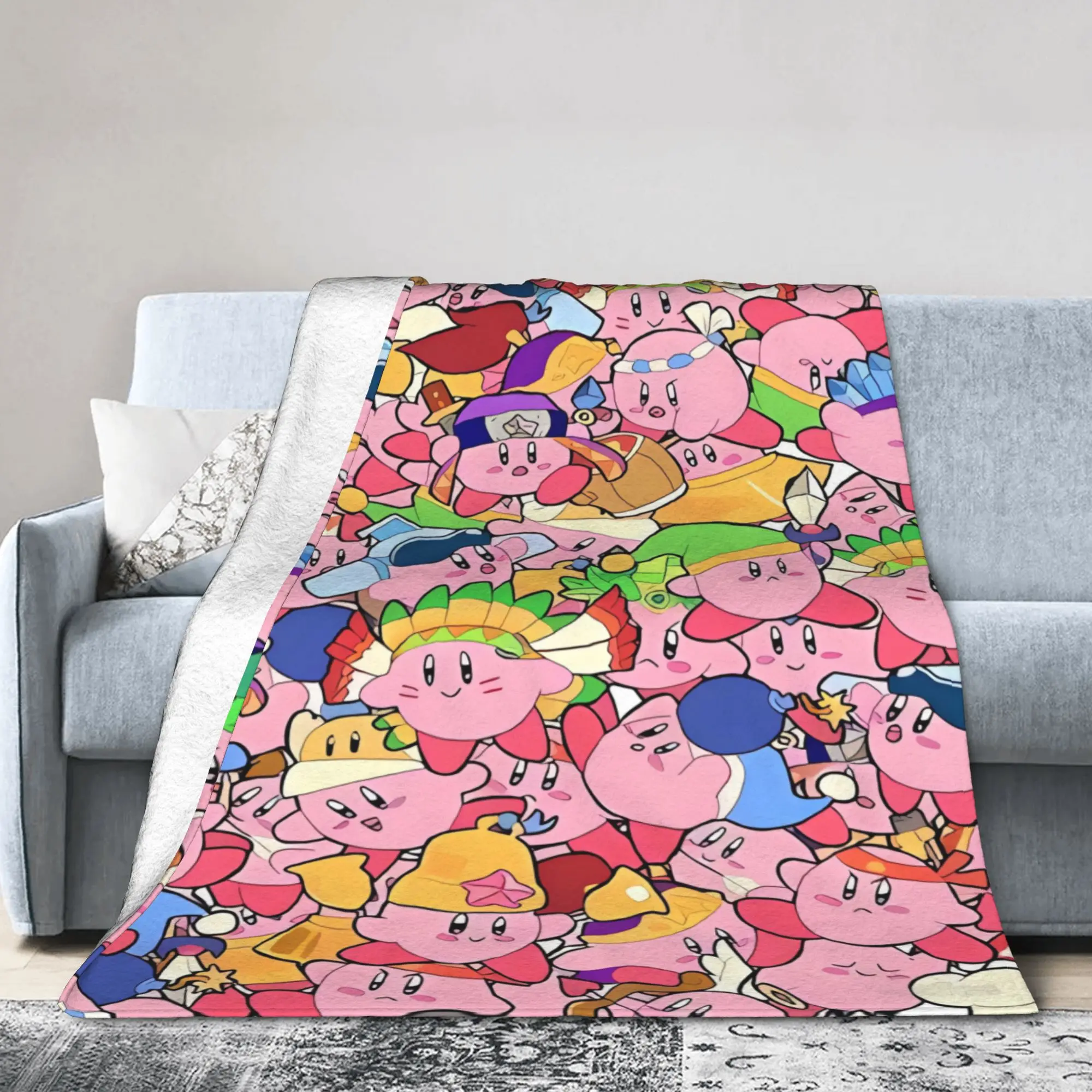Soft Blanket Child Decorative K-Kirbys Cartoon Stars Kawaii Throw Blanket  Flannel Bedspread For Outdoor Graphic Sofa Bed Cover