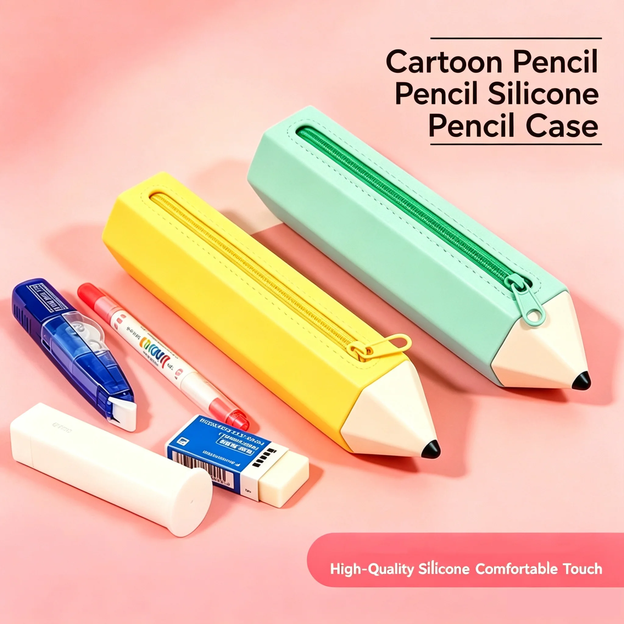 Silicone Pencil-Shaped Large Capacity Pencil Case Soft Stationery Bag Study Supplies Storage Box Simple Design