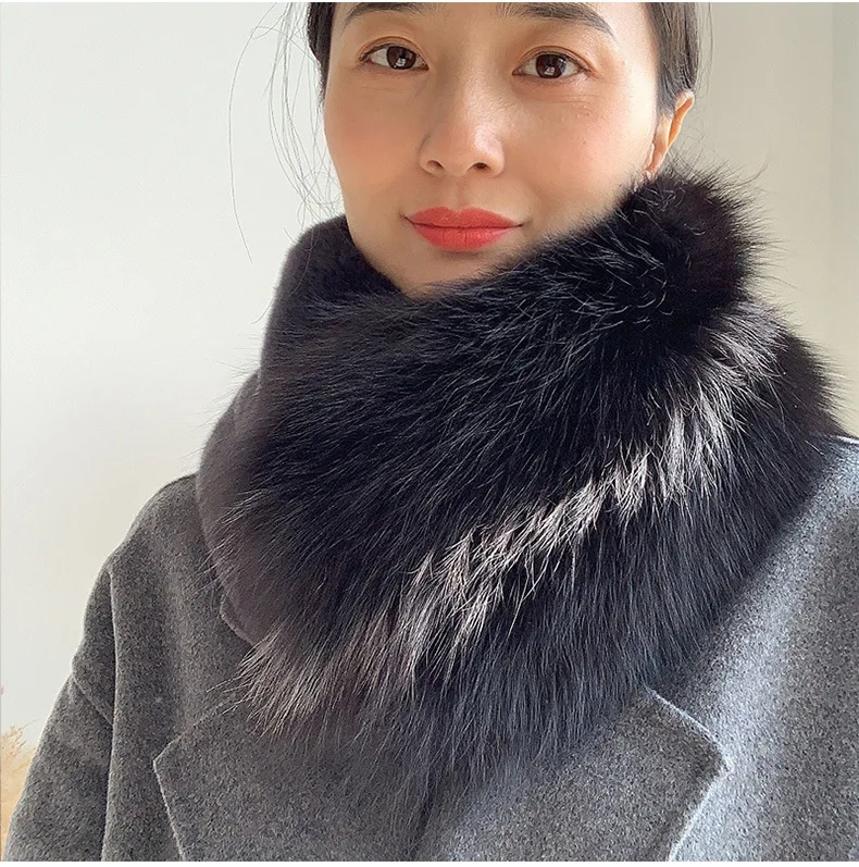 

2024 New Genuine Fur Scarves Women Winter Warm Real Fox Fur Scarf Hot Sale Natural Rabbit Fur Lady Muffler Wholesale Retail