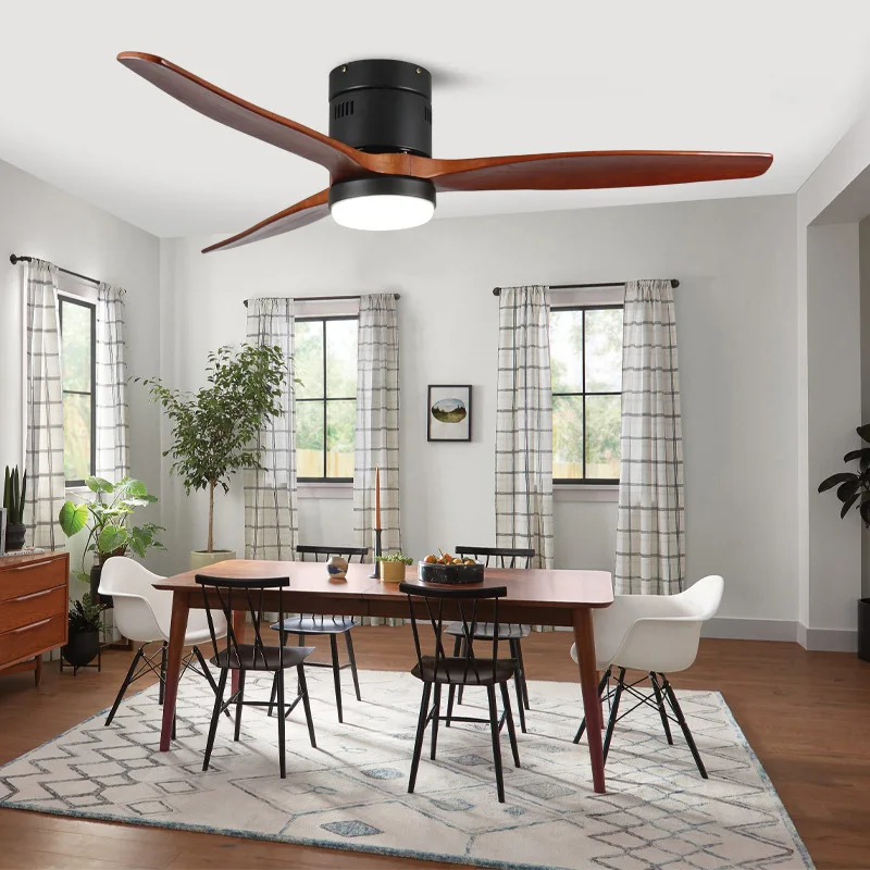Wooden LED Ceiling Fan Strong Wind 42inch 60in Ceiling Fan Chrome Black White Wood Blade 110-240V Dining room Bedroom Living