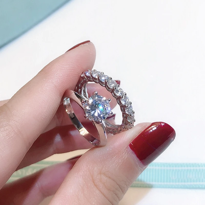 Handmade Brand Promise Ring Set Real S925 Sterling Silver zircon Engagement Wedding Band Rings for Women finger jewelry 2