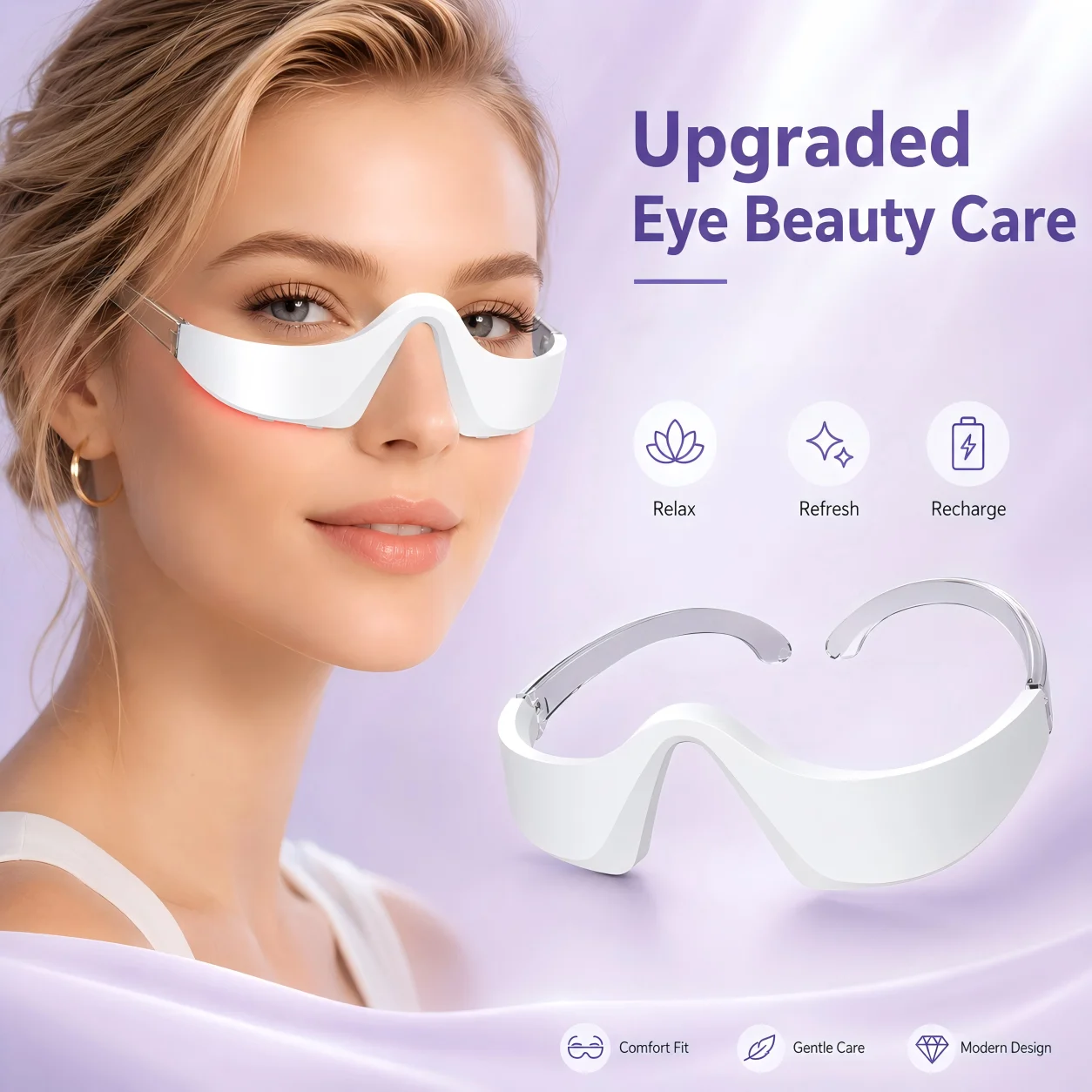 Red Light Eye Massager for Eye Bags & Puffiness Hands-Free Eye Beauty Tool 3 Colors LED Eye Pods for Skin Firming & Smoothing