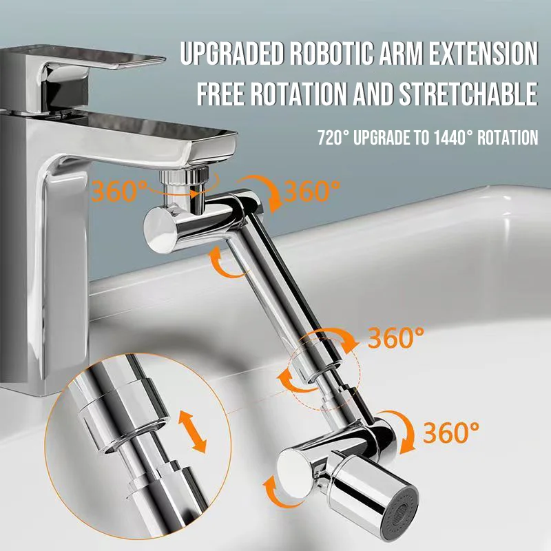 1440° Rotation Telescopic Faucet Extender 2 Modes Splash Proof Aerator Washbasin Kitchen Faucet Filter Bubbler Nozzle Extension