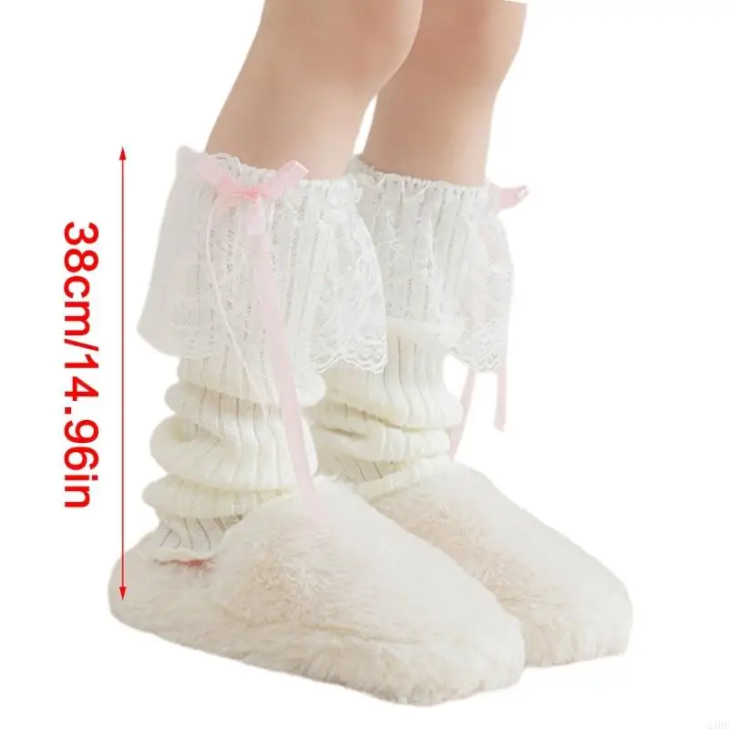 غطاء جوارب بناتي أنيق مزين بالدانتيل لتدفئة الساق وقابل للتمدد 24BE