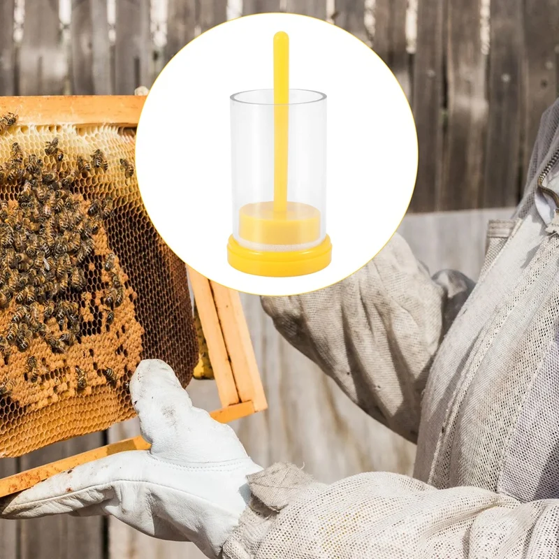 ABRE-Plastic Queen Bee Marking Cage Marker Bottle W/ Plunger Beekeeping Equipment For Capture The Queen Bee Without Hurting It