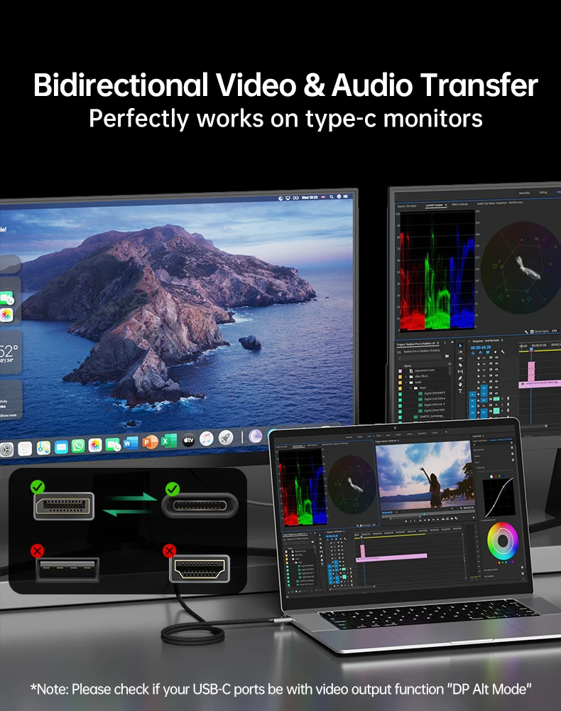 16K USB-C-auf-DP-Kabel 8K120Hz 4K 240Hz Typ-C-auf-DisplayPort-Adapterkabel für MacBook Pro/Air Laptop C-auf-DisplayPort-Kabel – Detail 3