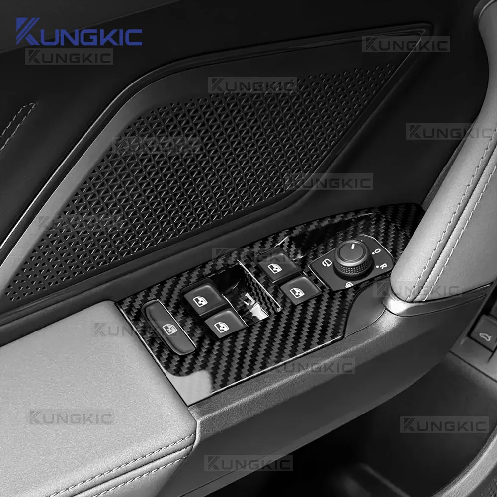Real Dry Hard Carbon Fiber For SEAT CUPRA Leon 2021 2022 2023 2024 2025 2026 Car Window Switch Panel Frame Trim LHD Accessories