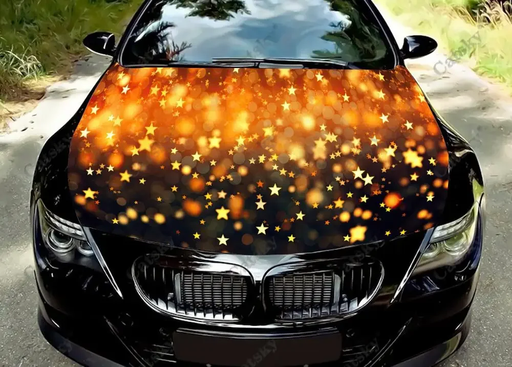 Gold Stars Shining Brightly Car Hood Vinyl Stickers Wrap Vinyl Film Engine Cover Decals Sticker on Car Auto Accessories