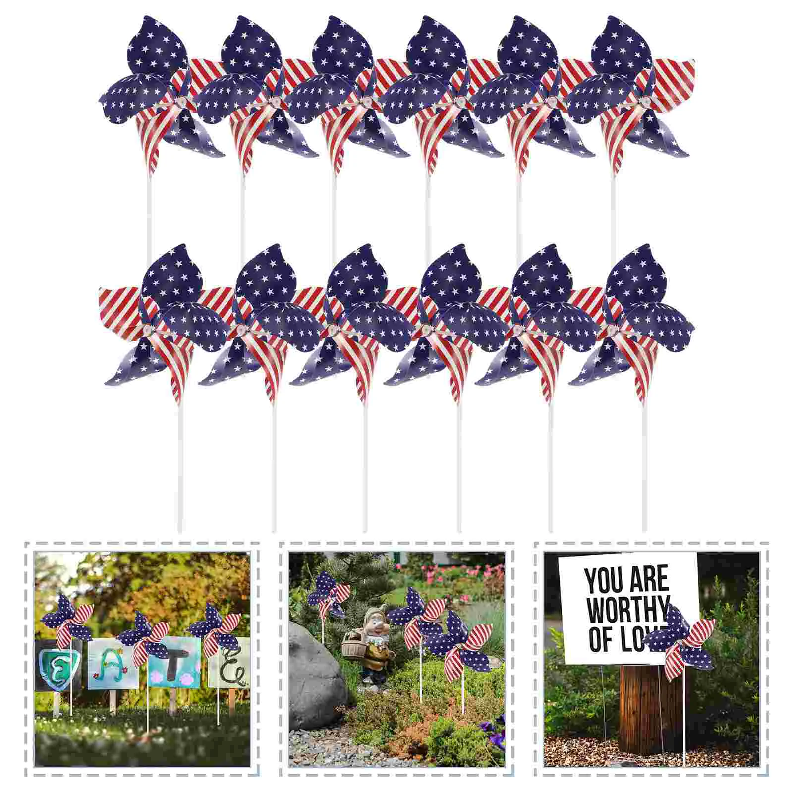 

12 Pcs of July Pinwheels American Flag Memorial Day Patriotic Wind Spinners Star and Stripe for Garden Pp