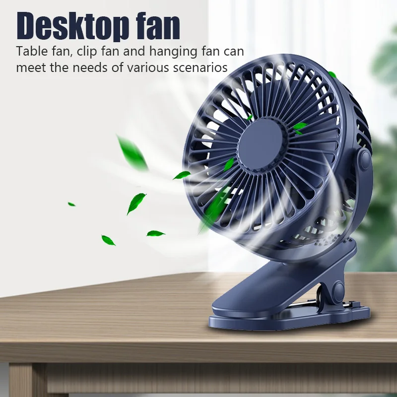 Ventilador de escritorio silencioso USB, batería recargable, viento fuerte, 3 velocidades, portátil, silencioso, oficina, Camping, Aire libre, Verano