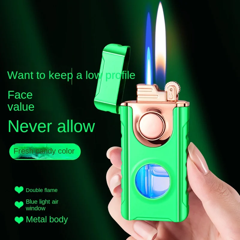 Unusual Metal Windproof Cigar Cigarette Lighter Jet Torch Gas Two Types Flames Lighters Smoking Accessory Butane Gadgets for Men