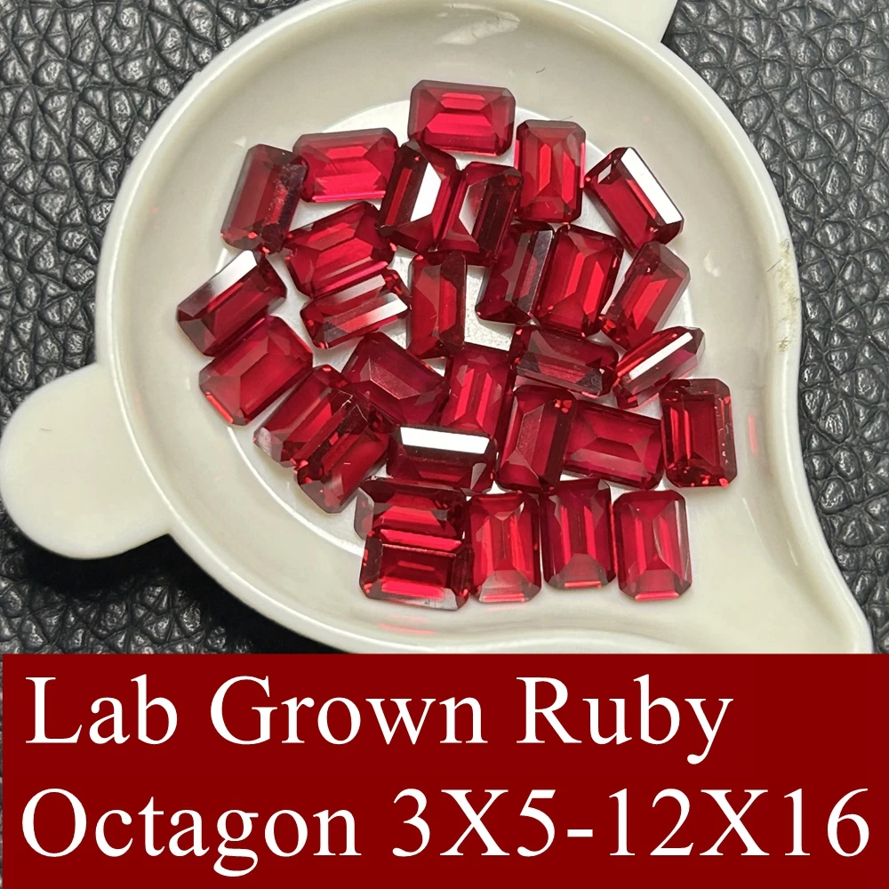 Meisidian 3x5-13x18mm Octagon Cut Lab Grown Pigeon Blood Red Ruby