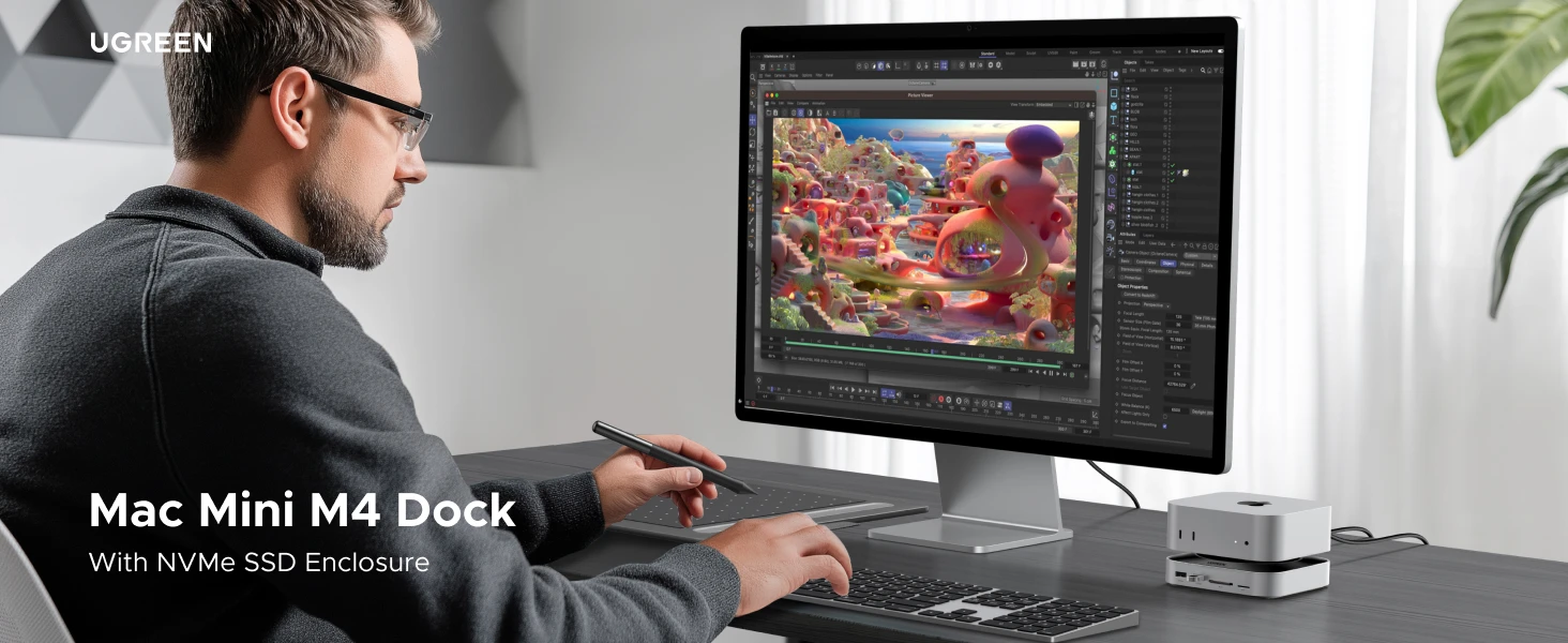 UGREEN Dock & Stand pour boîtier SSD Mini M4/M4 Pro NVMe 3 USB 10 Gbit/s USB-C USB-A SD Argent