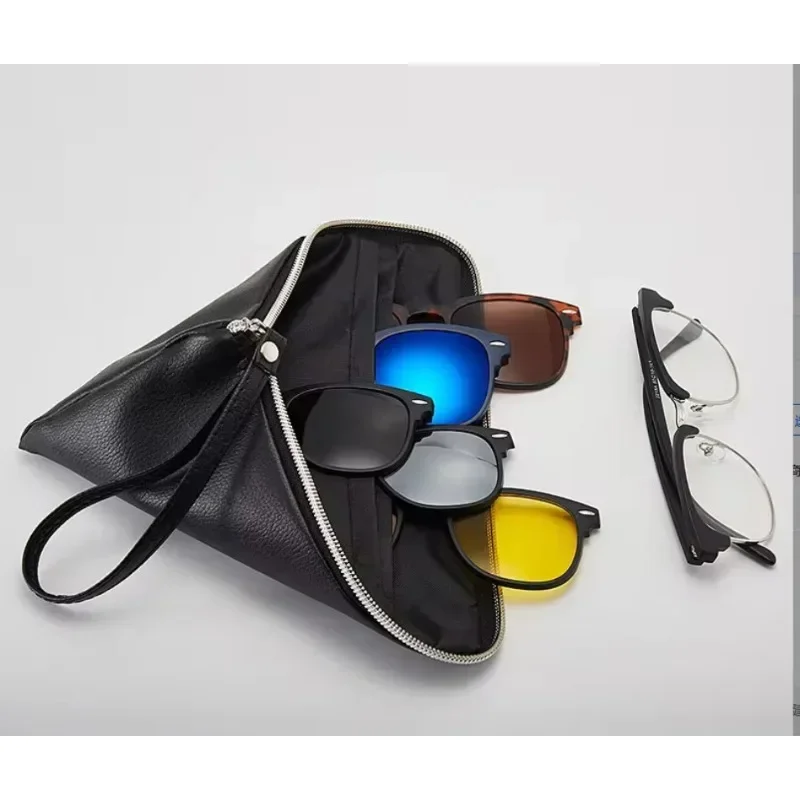 

6 In 1 Men Women Polarized Optical Magnetic Sunglasses Clip Magnet Clip on Sunglasses Polaroid Clip on Sun Glasses Frame Bag