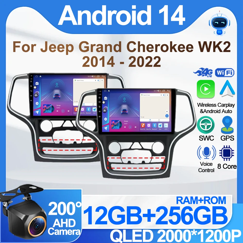 

Car Radio For Jeep Grand Cherokee WK2 2014 - 2022 Multimedia Player Carplay Android Auto Stereo Bluetooth 5G Wifi GPS No 2din
