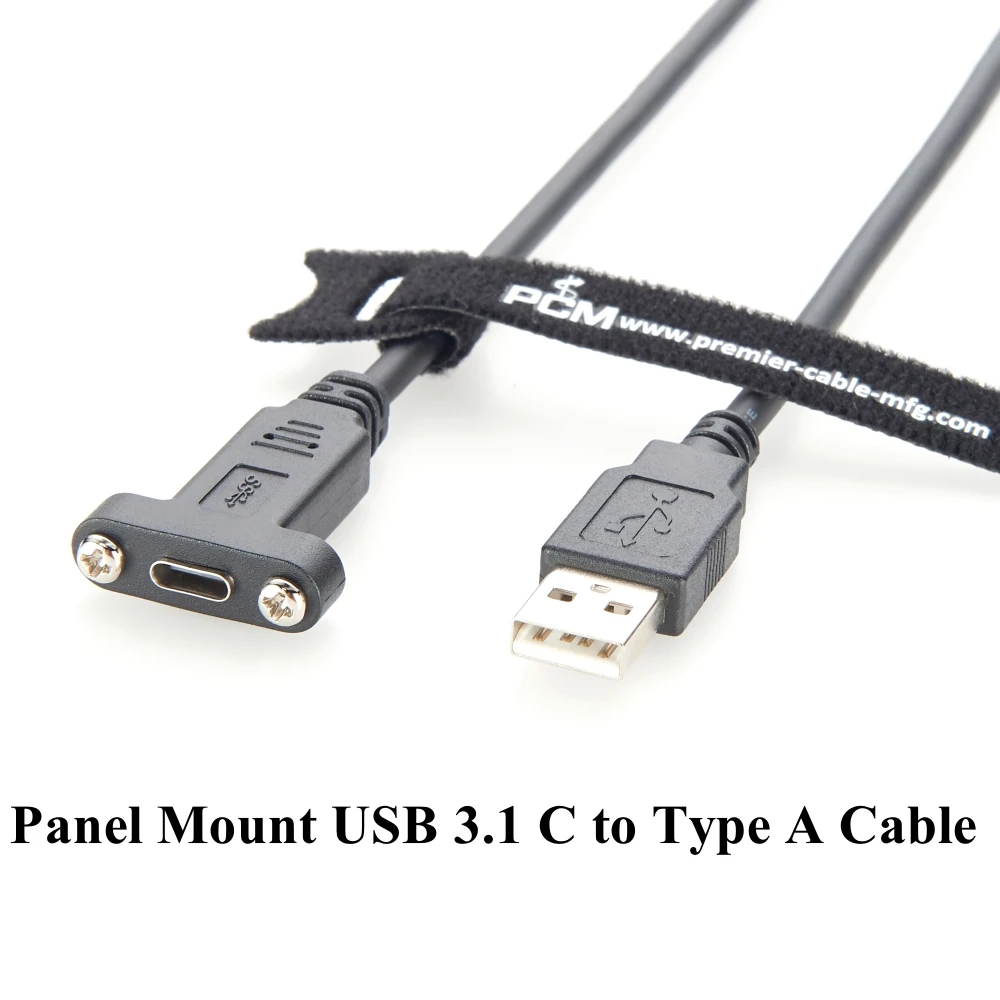 USB 3.1 C to Type A 3.0 Extension Cable With Screw Lock 5Gbps Panel Mount Female to Male Cord for Industrial Embedded Systems