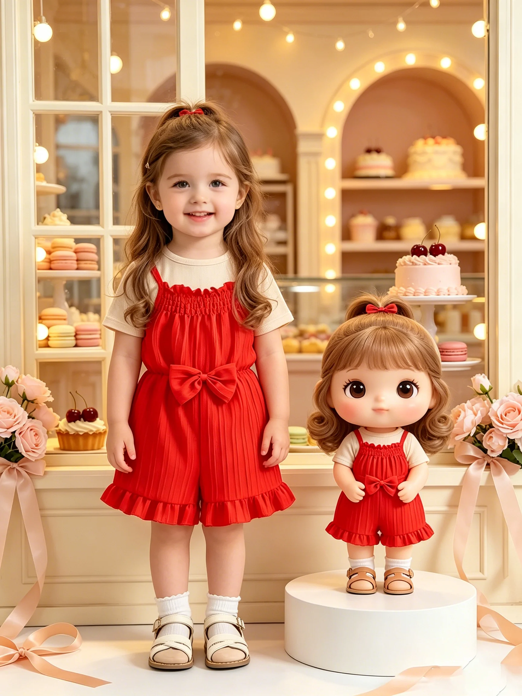 Lässiger, eleganter Overall für Kinder mit Rundhalsausschnitt, Trägern, einfarbig, mit Schleife an der Taille, Shorts, bequeme Passform, Kinderoutfit – Detail 2