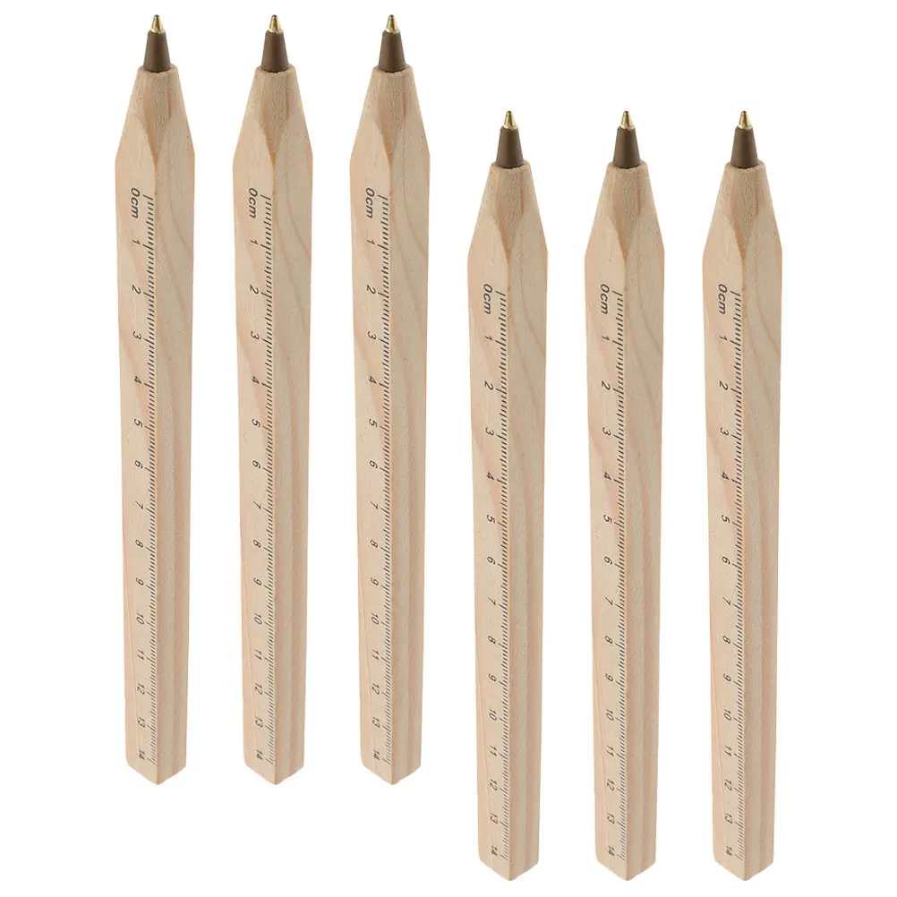 

6pcs Black Wood Ballpoint Pens Scale Ruler Construction Ballpoint Pens Carpenters Builders DIY Wooden Writing Tools