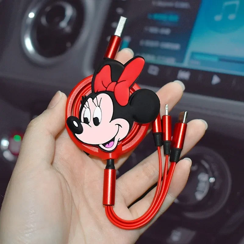 MINISO mickey myš teleskopická auto datový kabel jeden tahat 3čepel v 1charger multi funkční auto rychle nabíjení type-c jablko Android