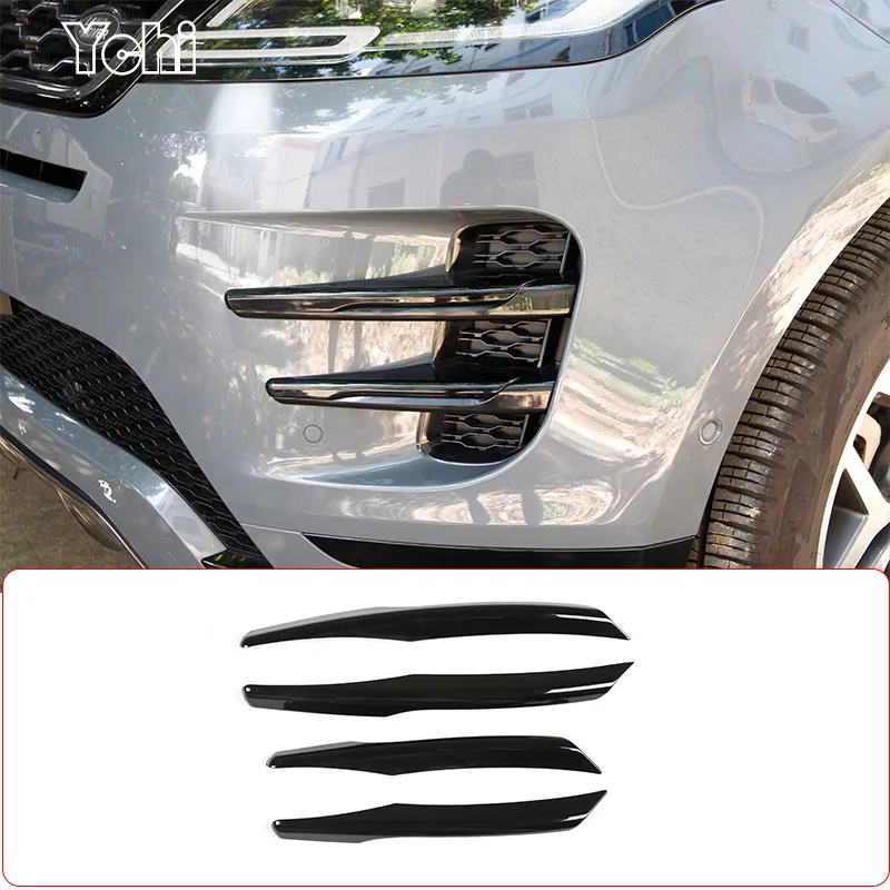 4 PCS For Land Rover Range Rover Evoque L551 2019-2020 ABS Glossy Black Front Fog Lamp Lights Strips Trim Cover Car Accessories